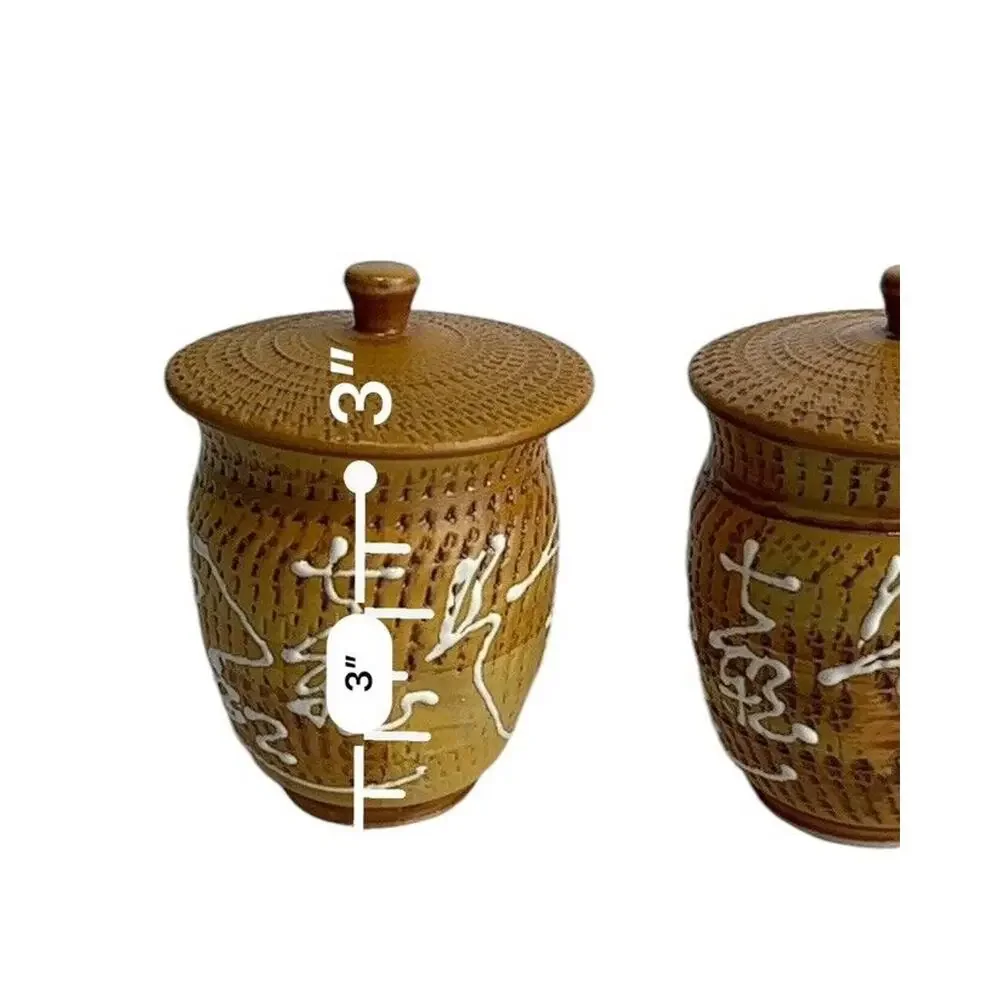 vintage Textured ceramic stoneware pottery Covered Jar set